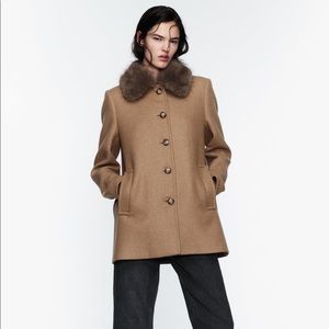 WOOL BLEND COAT WITH FAUX FUR COLLAR